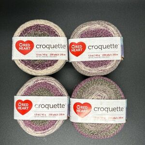 Red Heart Croquette Yarn Revenge 4 Cakes ~ Super Fine #1 ~ 239 yds ea ~ Metallic
